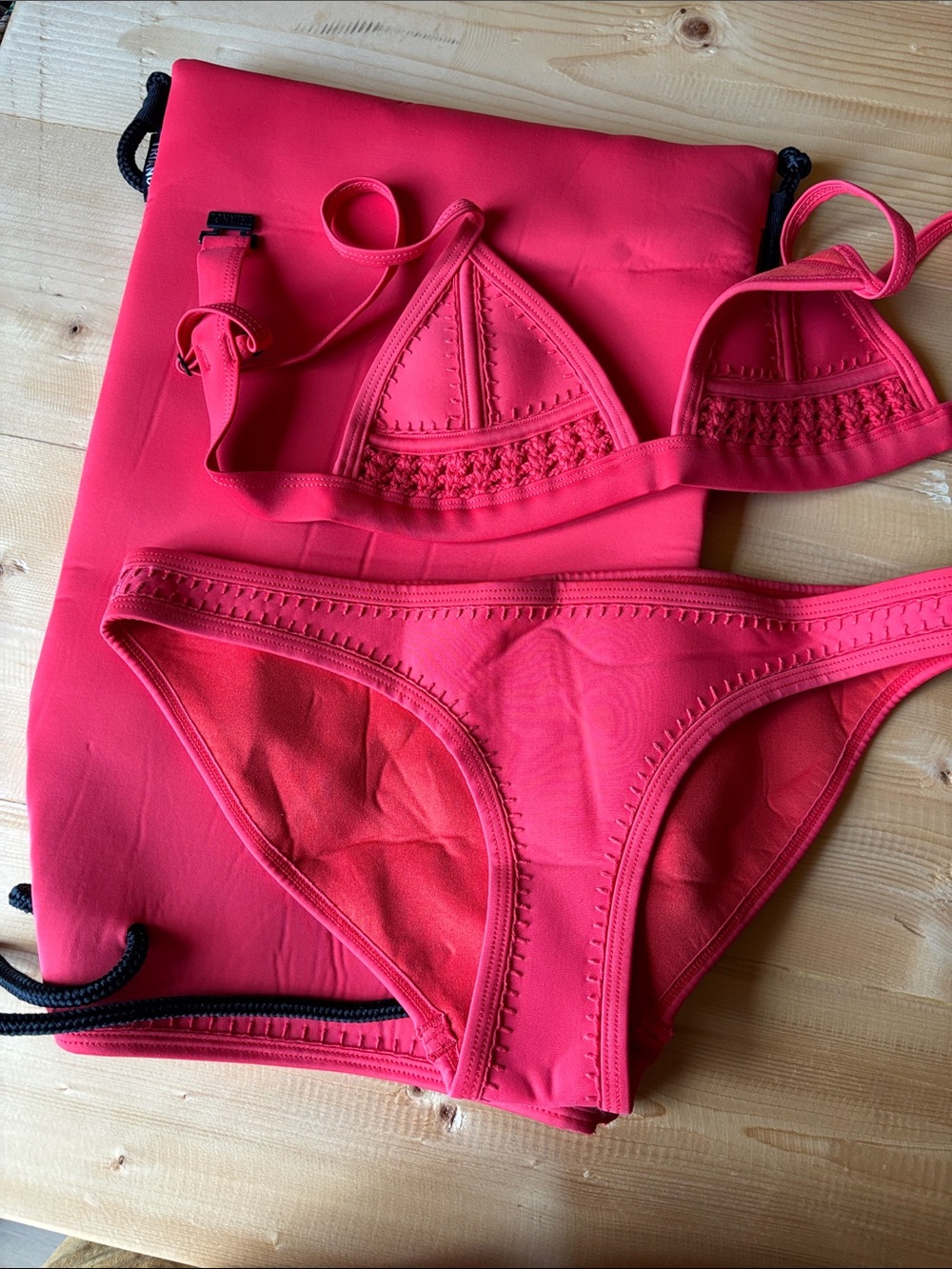 triangl swimwear RedPink Crochet-Edge Triangle Bikini Set
